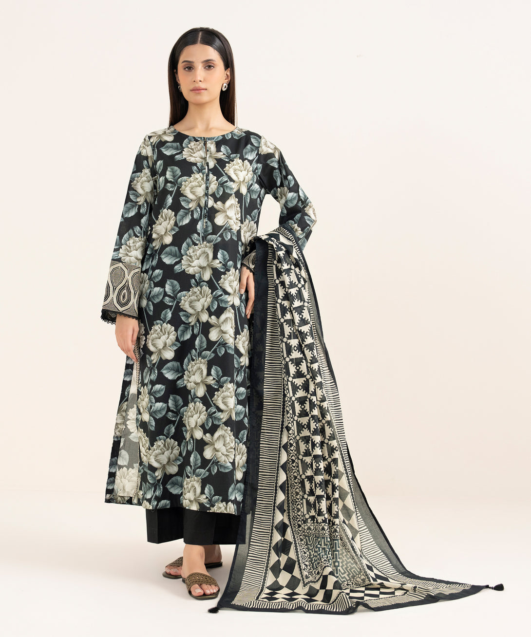 Lawn Black Printed Dupatta