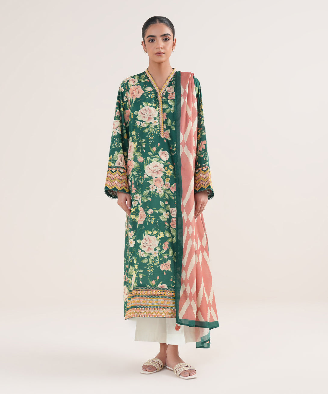 Lawn Peach Printed Dupatta