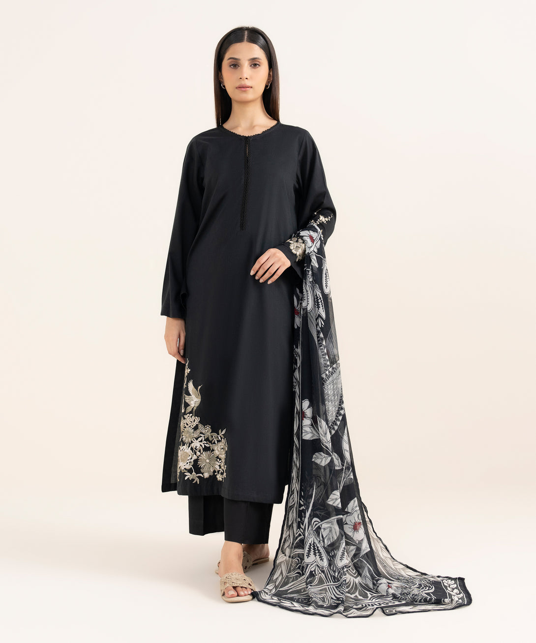 Blended Chiffon Black Printed Dupatta