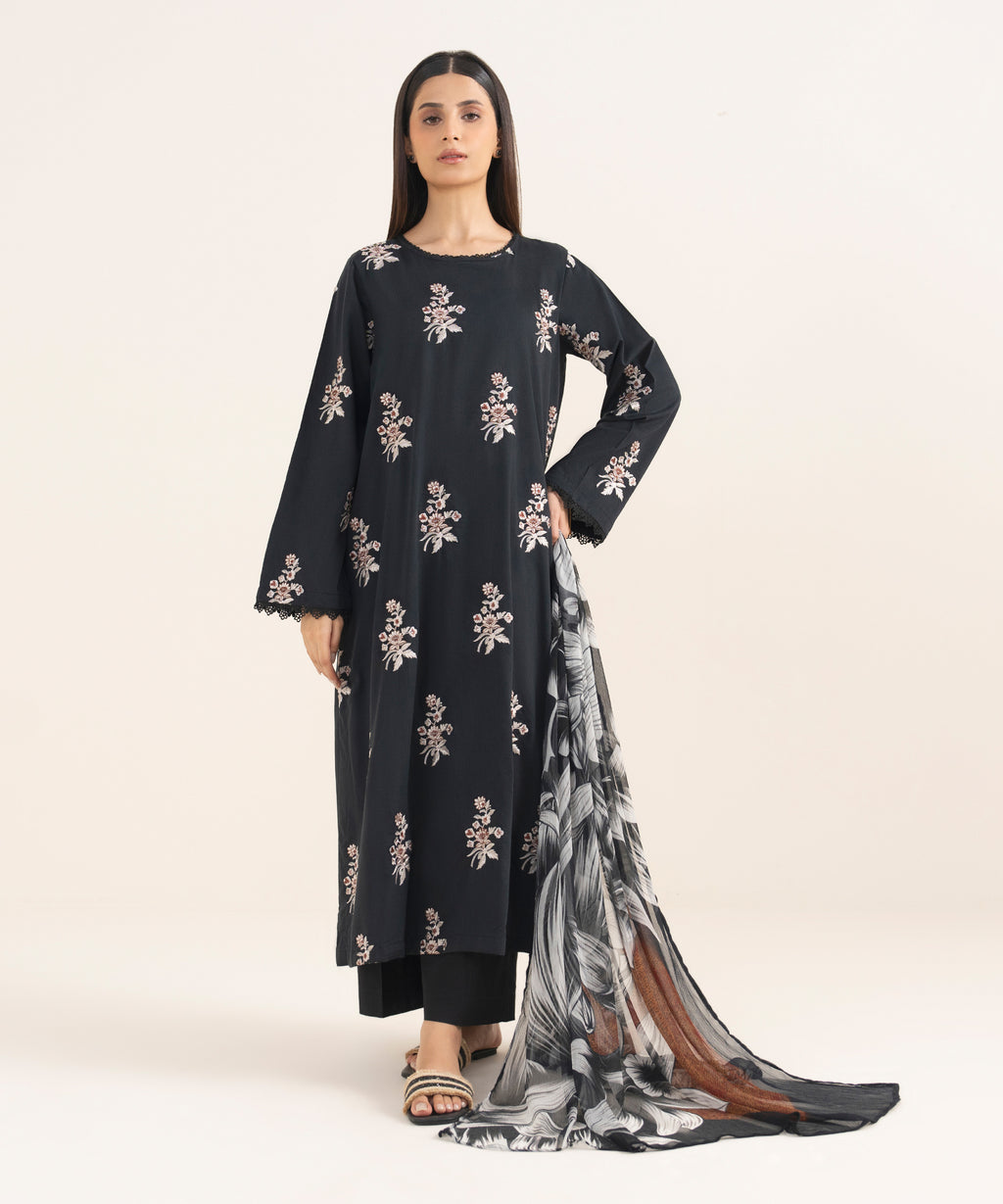 Blended Chiffon Black Printed Dupatta