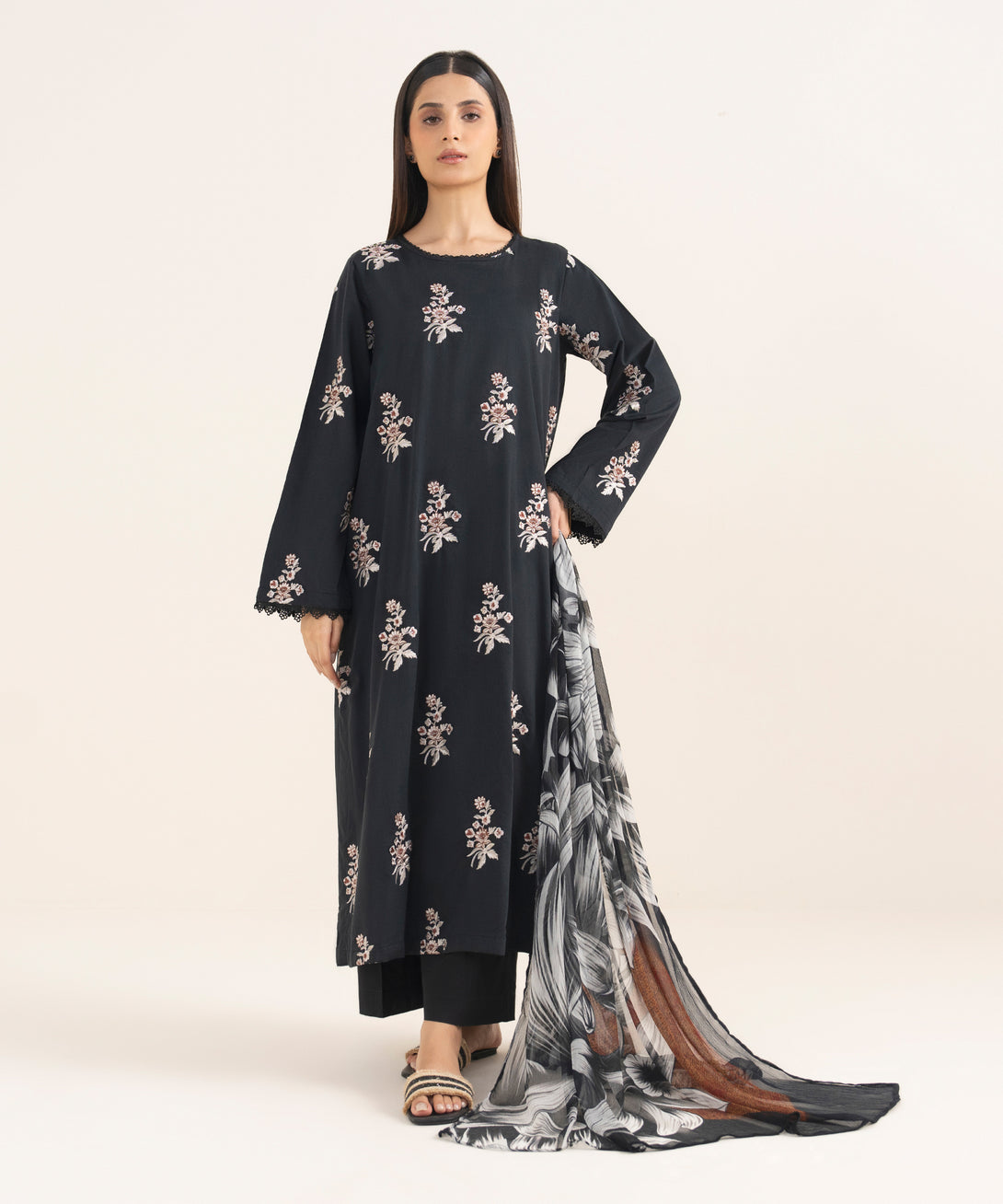 Blended Chiffon Black Printed Dupatta