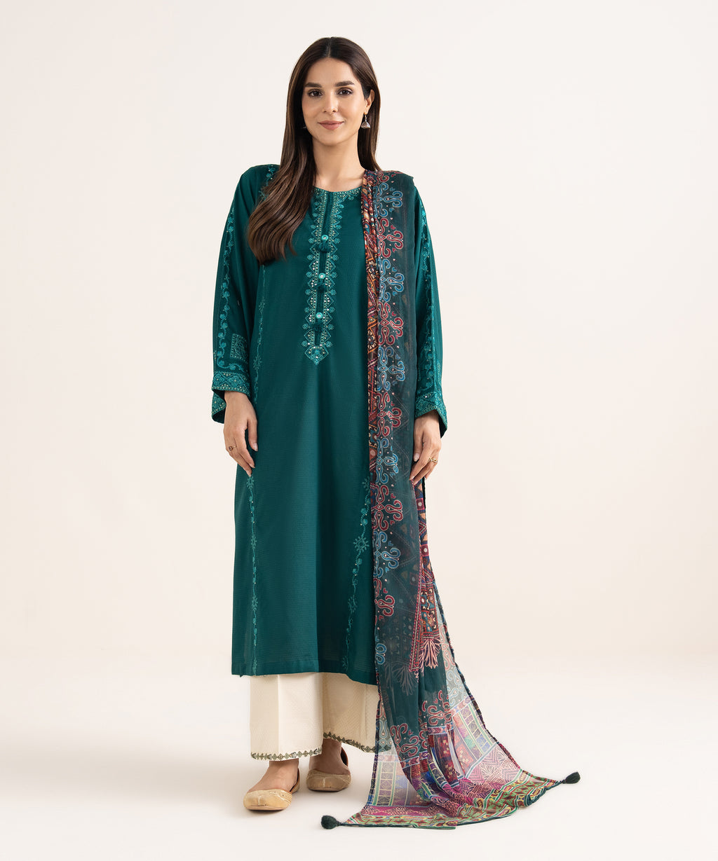 Blended Chiffon Green Printed Dupatta