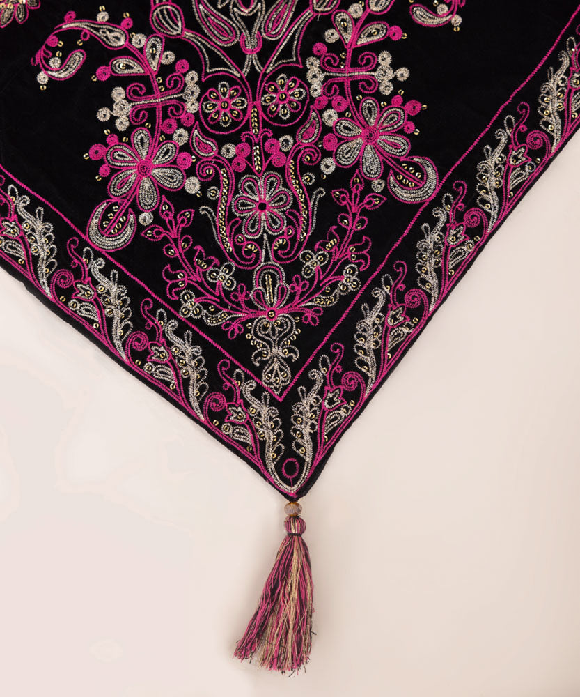 Women's Pret Solid Embroidered Black Velvet Dupatta