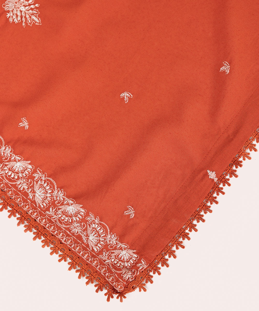 Women's Pret Solid Embroidered Tangerine Cotton Karandi Dupatta