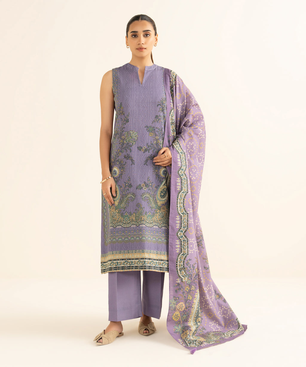 3 Piece - Printed Cotton Suit