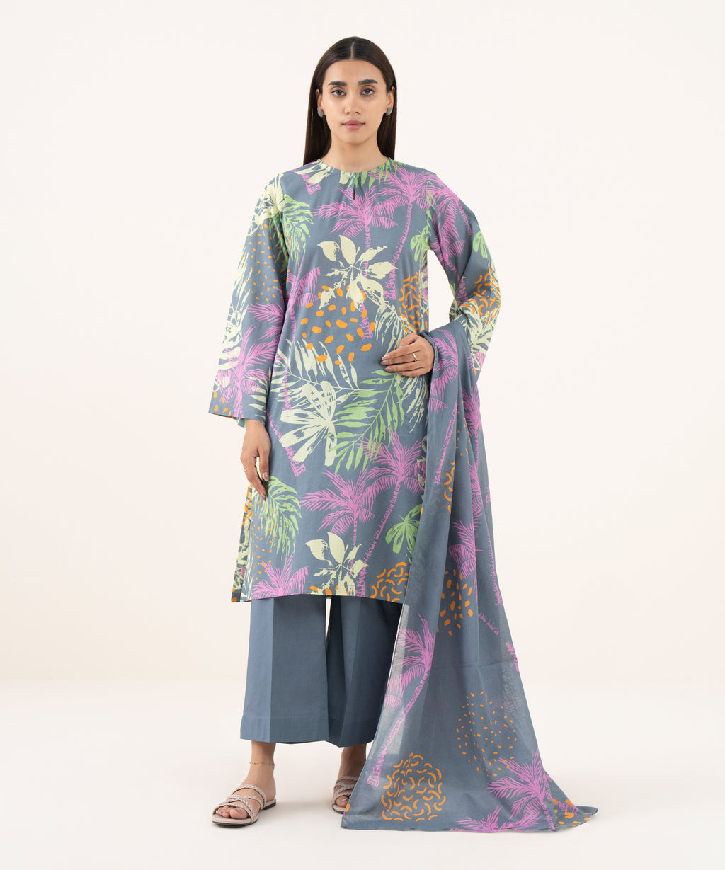 Women's Unstitched Lawn Printed Multi 3 Piece Suit