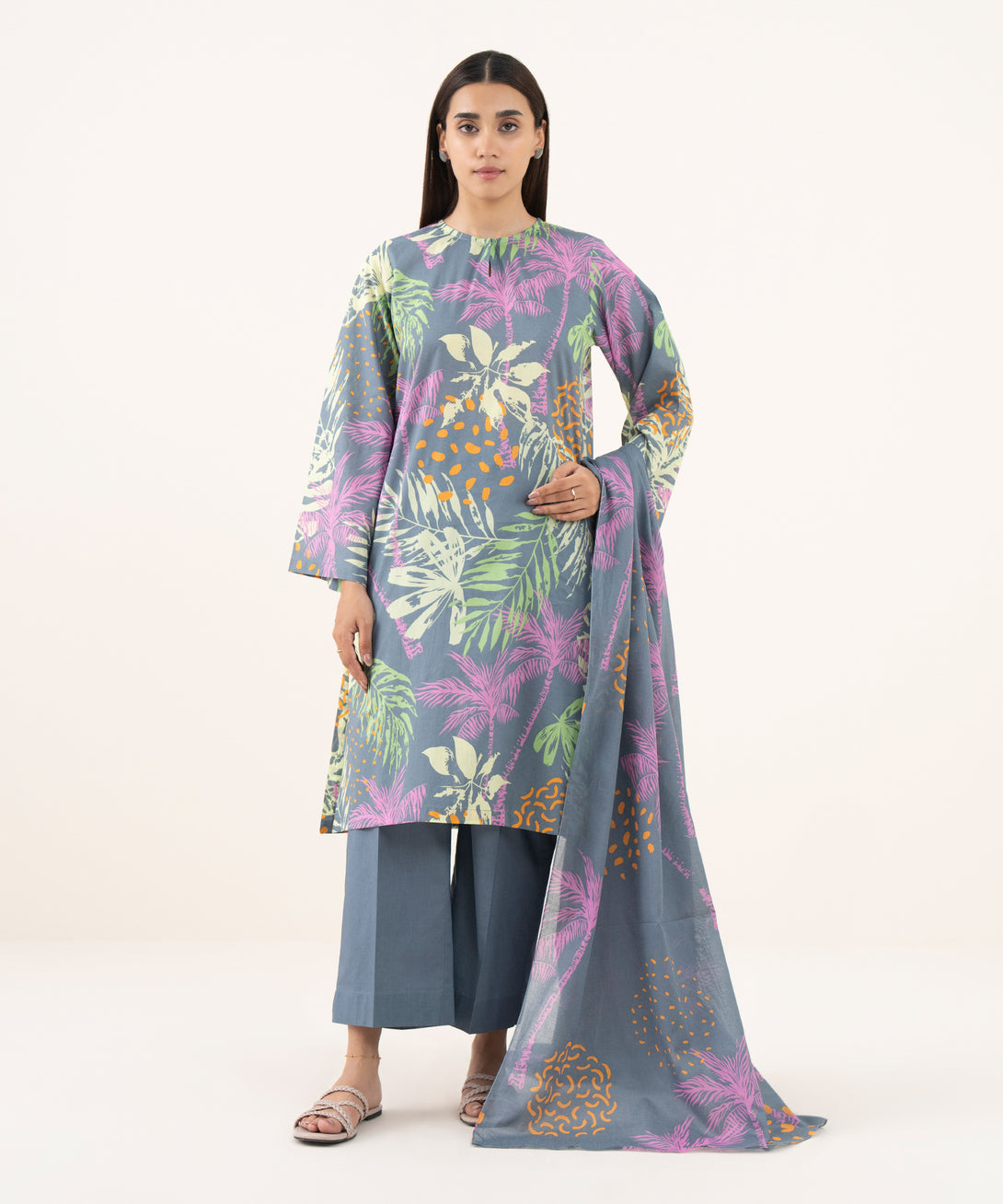 Women's Unstitched Lawn Printed Multi 3 Piece Suit