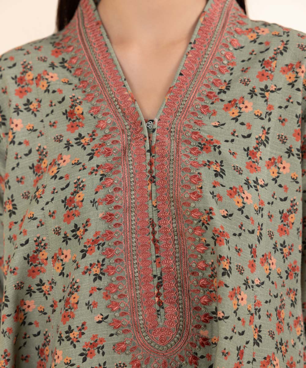 Women's Unstitched Light Khaddar Multi Embroidered 3 Piece Suit 