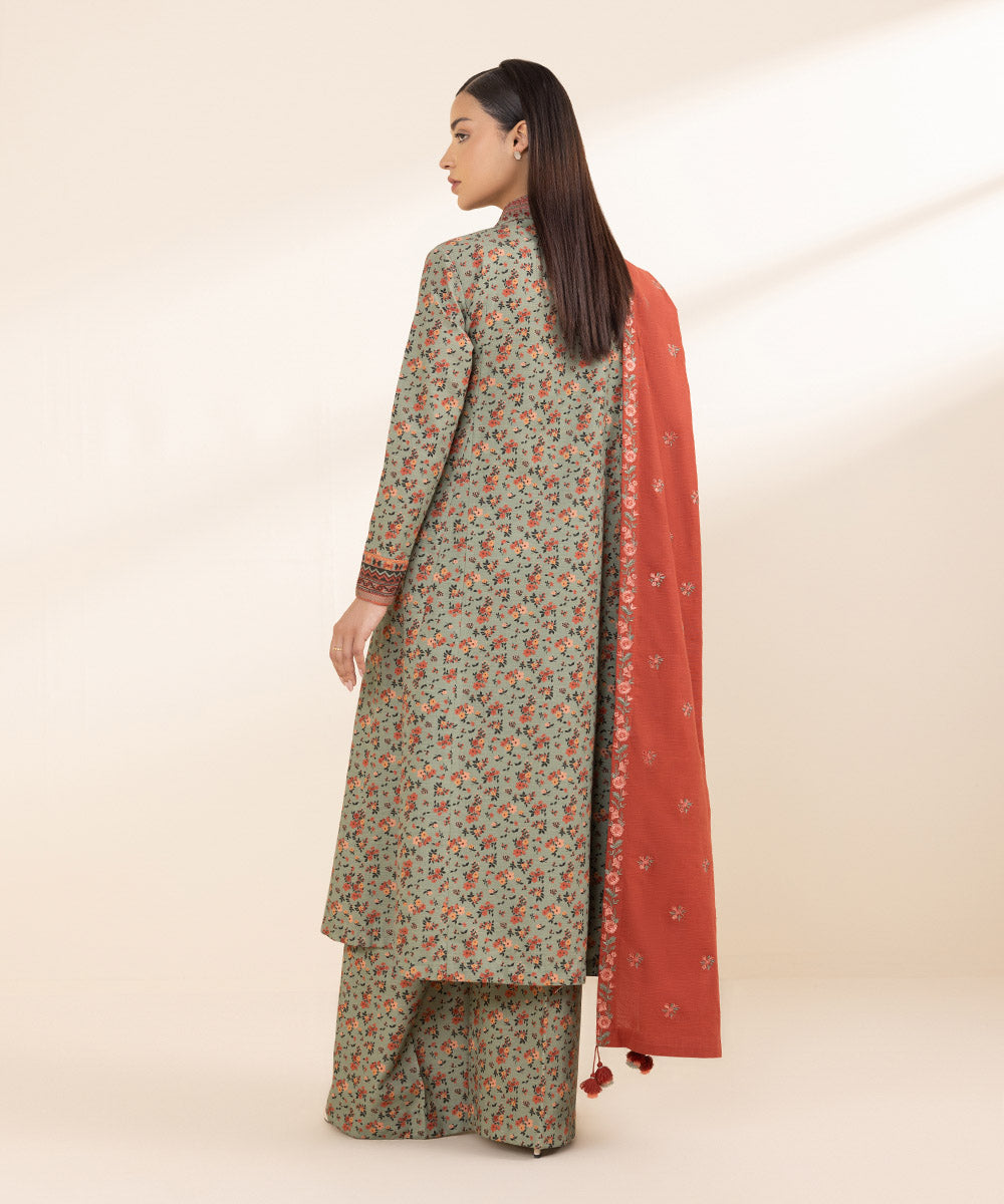 Women's Unstitched Light Khaddar Multi Embroidered 3 Piece Suit 