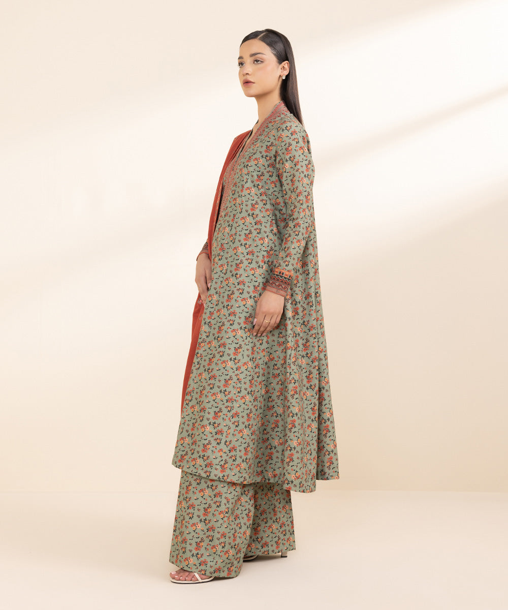 Women's Unstitched Light Khaddar Multi Embroidered 3 Piece Suit 