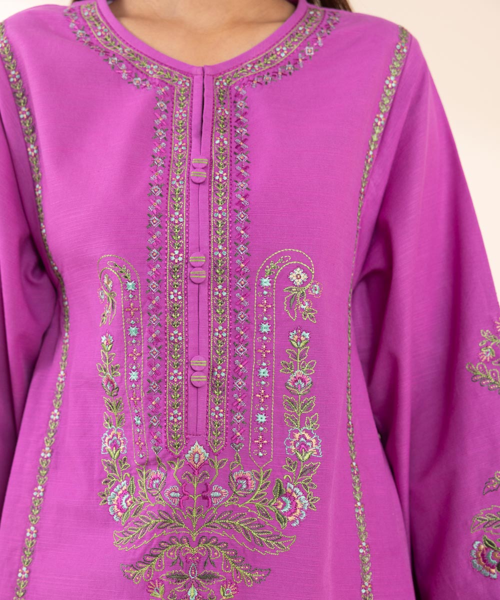 Women's Unstitched Khaddar Embroidered Purple 3 Piece Suit