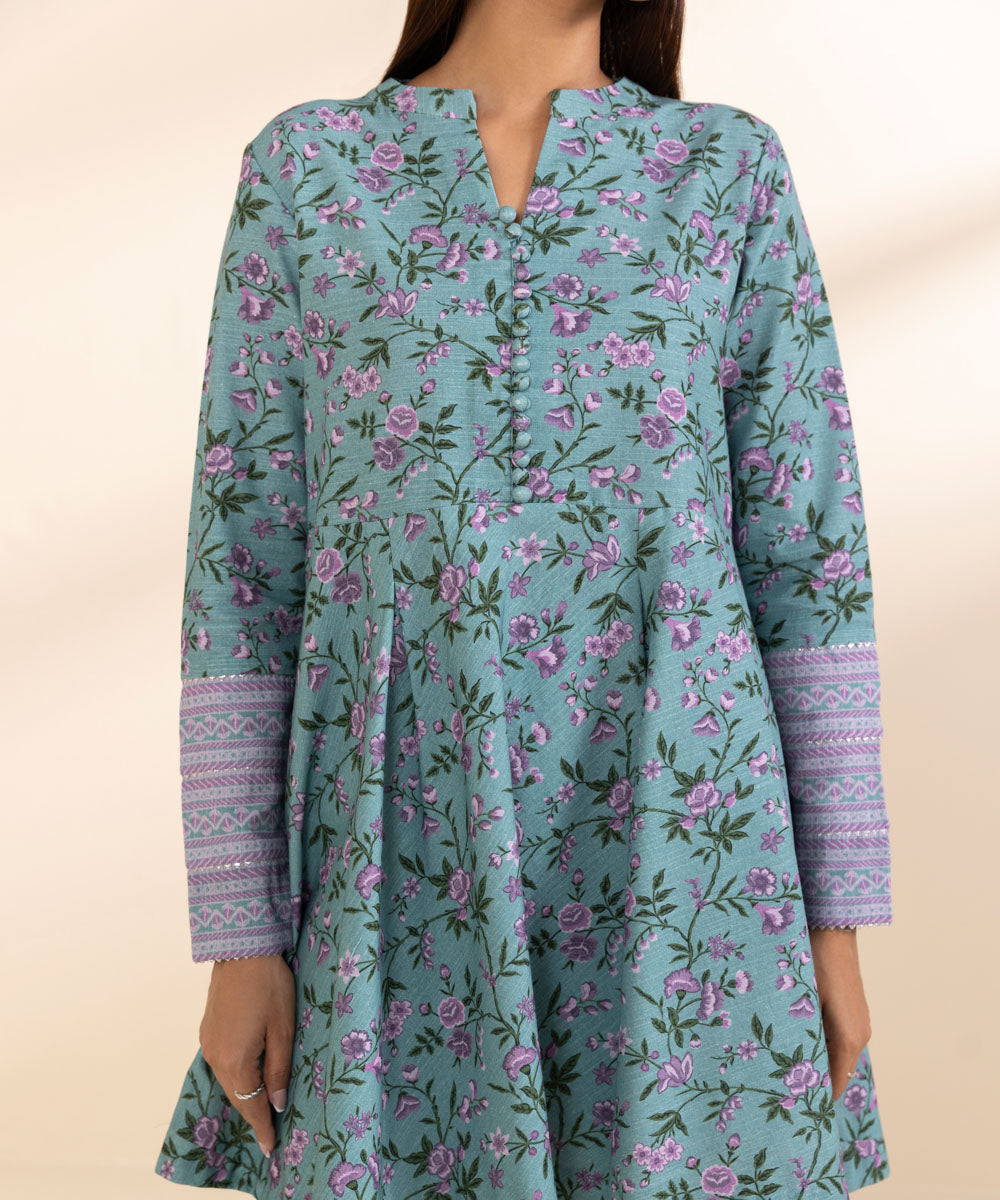 Women's Unstitched Khaddar Embroidered Blue 3 Piece Suit