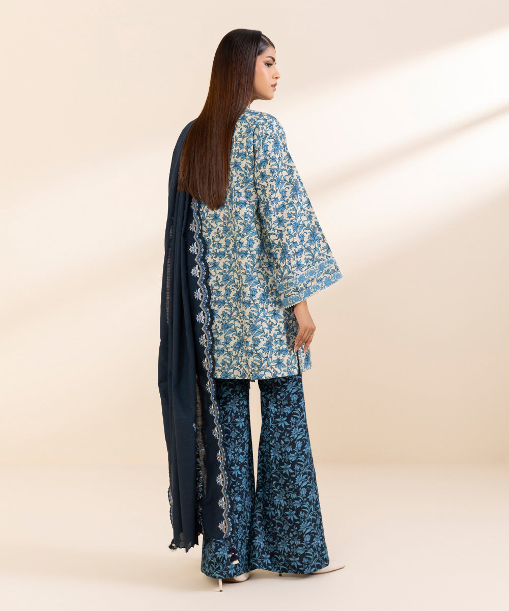 Women's Unstitched Khaddar Embroidered Blue 3 Piece Suit