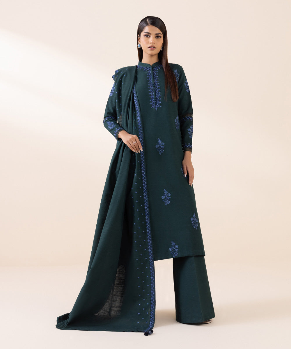 3 Piece - Embroidered Light Khaddar Suit