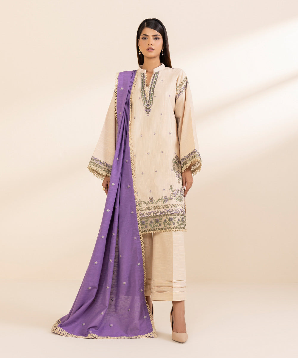 Women's Unstitched Embroidered Light Khaddar Three Piece Suit