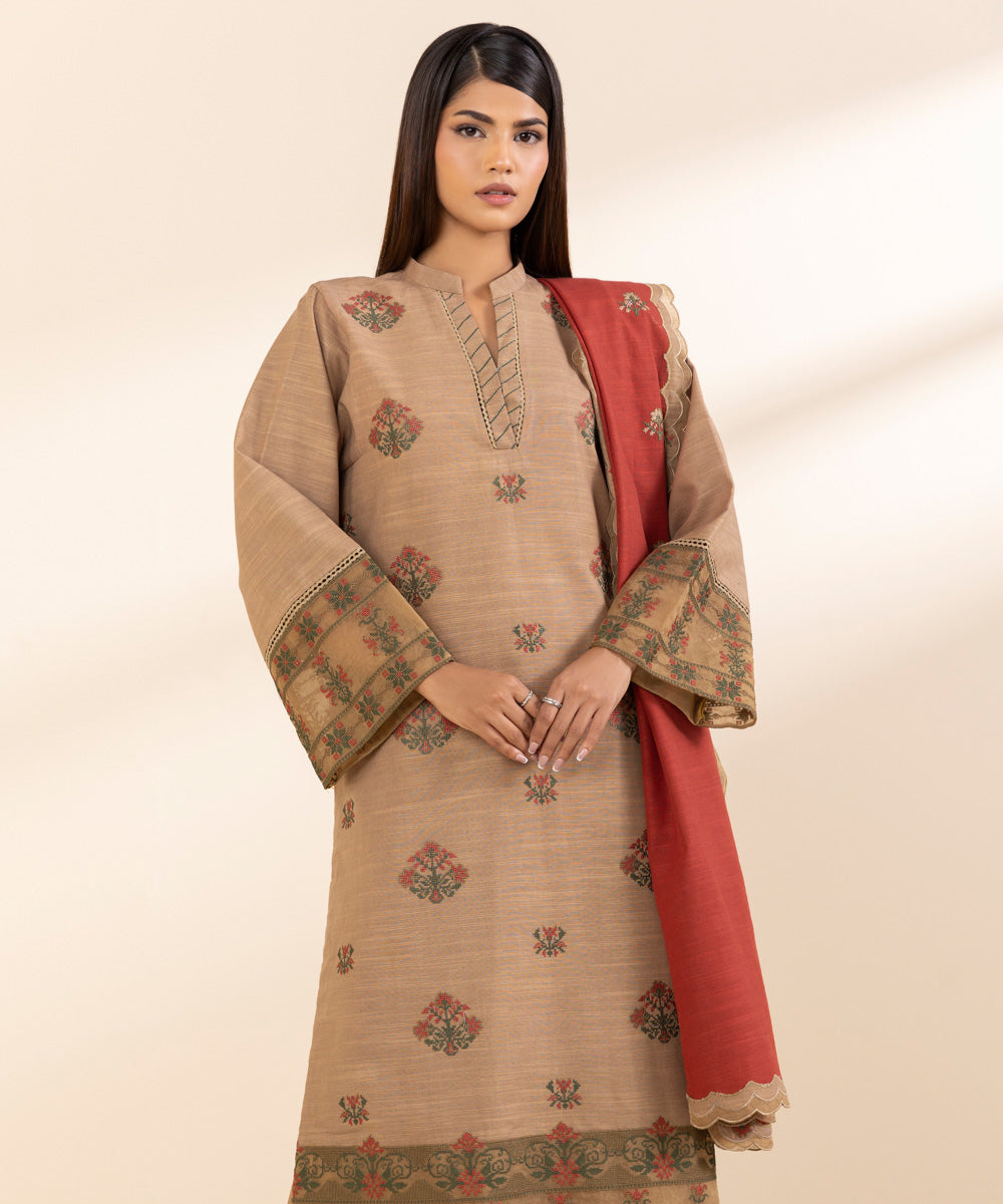 Women's Unstitched Embroidered Light Khaddar Three Piece Suit