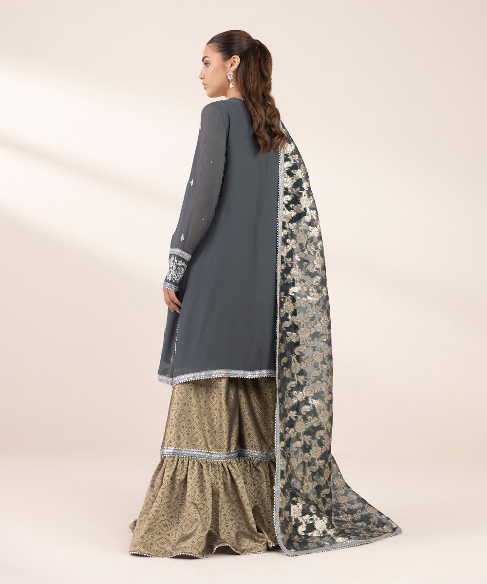 Women's RTW Georgette Chiffon Green Embroidered Three Piece Suit