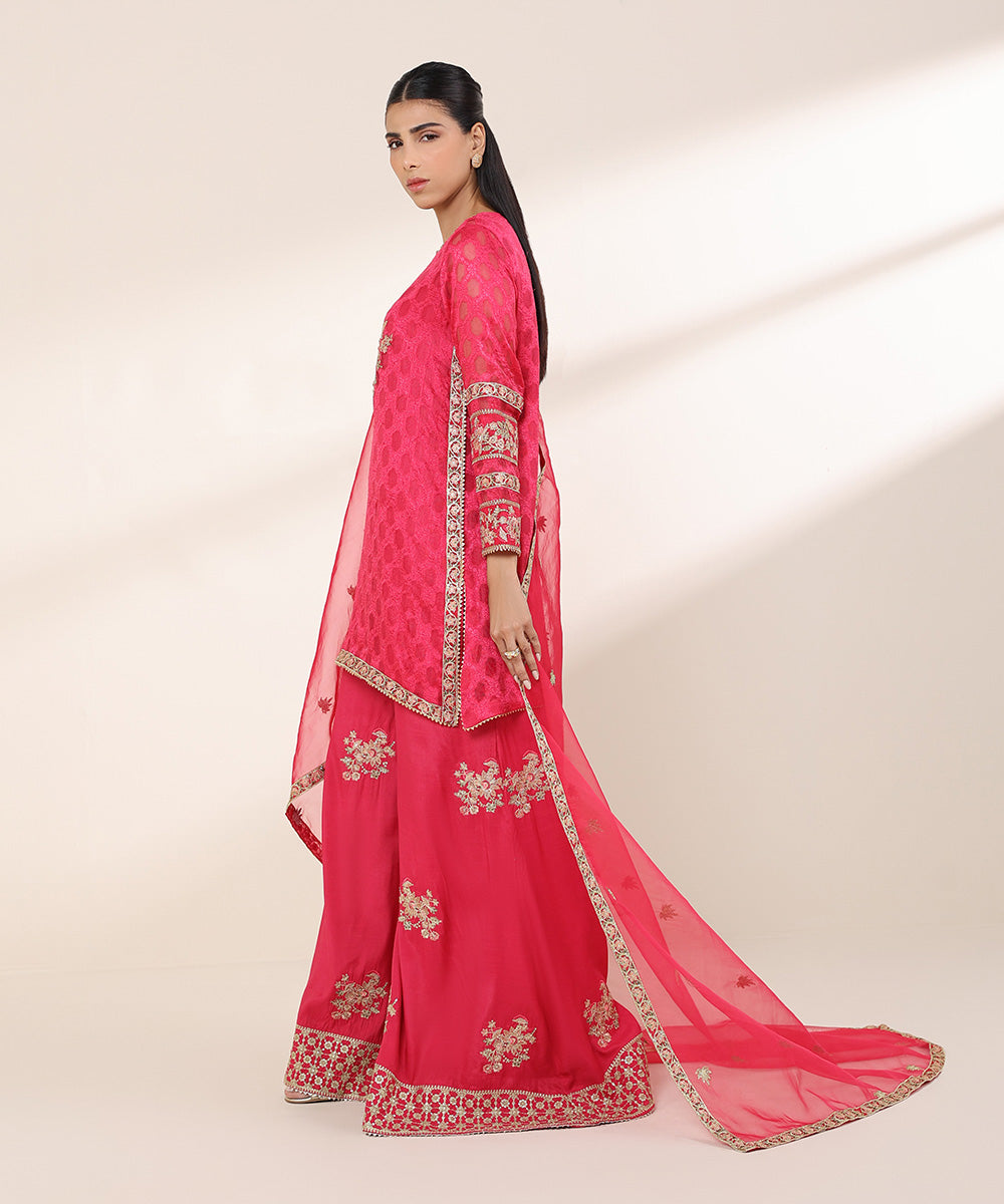 Women's RTW Brochea Jacquard Pink Embroidered Three Piece Suit
