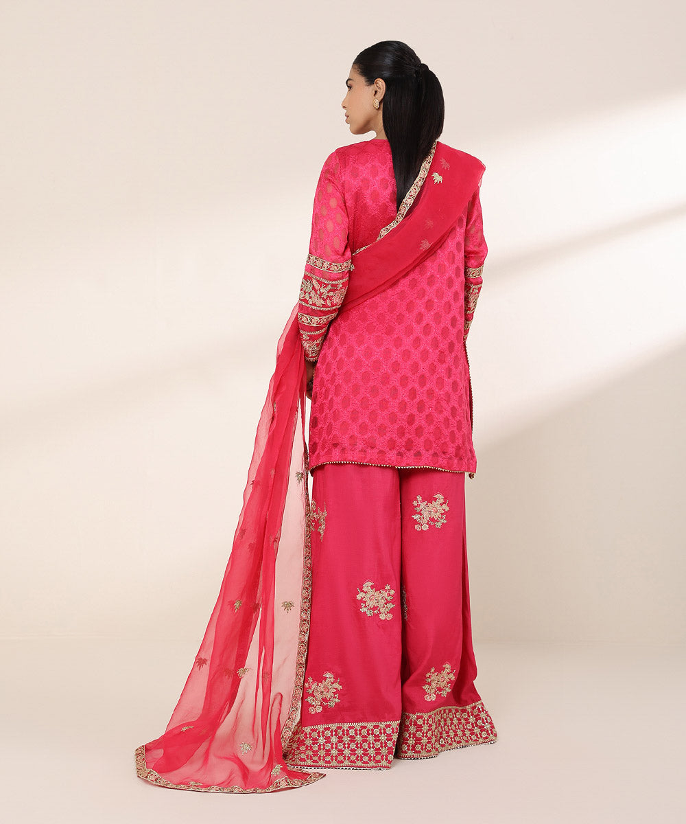Women's RTW Brochea Jacquard Pink Embroidered Three Piece Suit