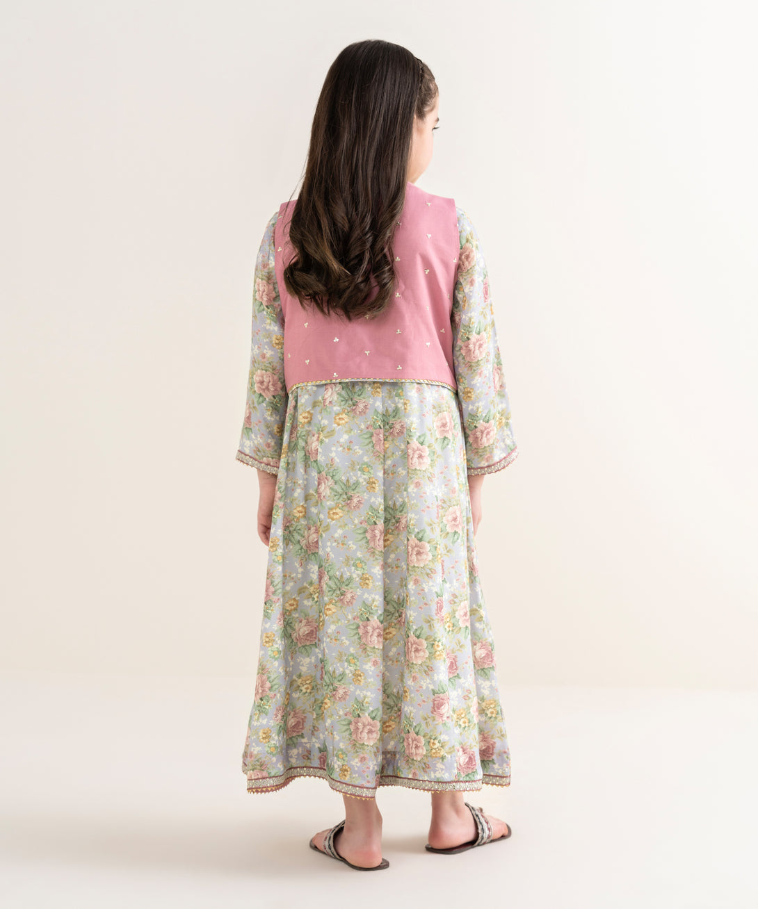 Girl's Viscose Raw Silk Multi Embroidered 2 Piece Suit