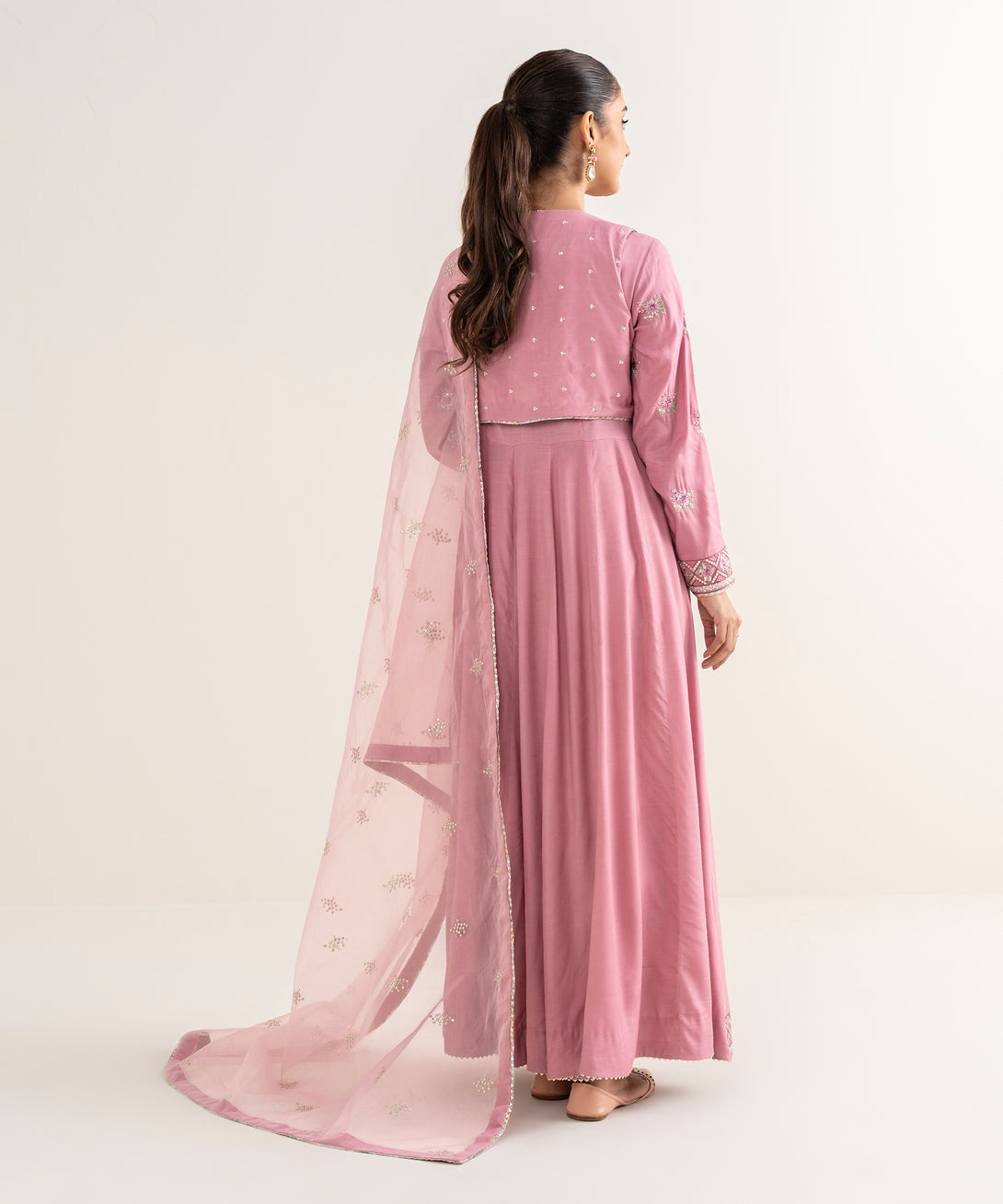 Women's RTW Viscose Raw Silk Pink Embroidered 2 Piece Suit