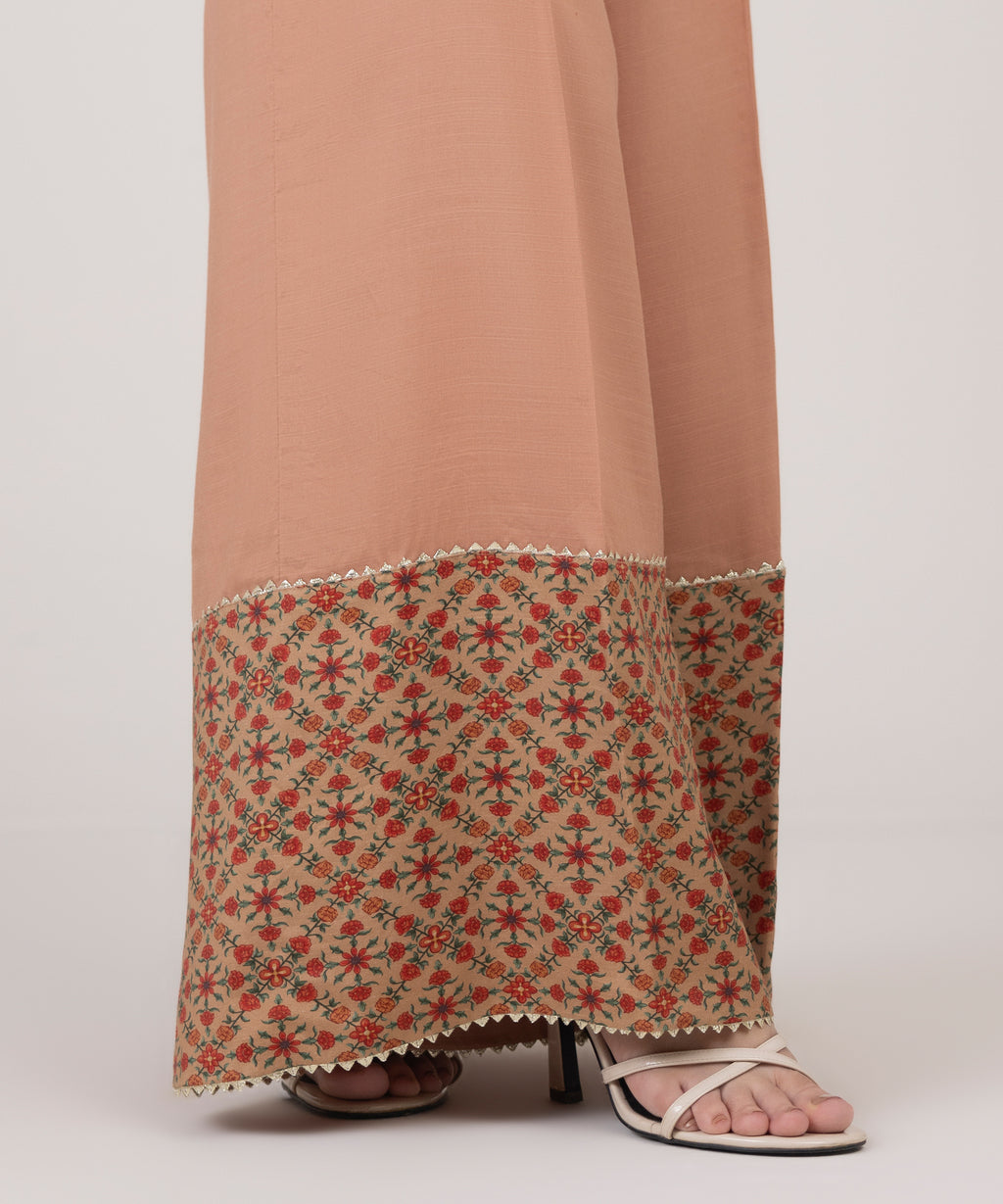 Women's RTW Viscose Raw Silk Pink Solid Flared Pants