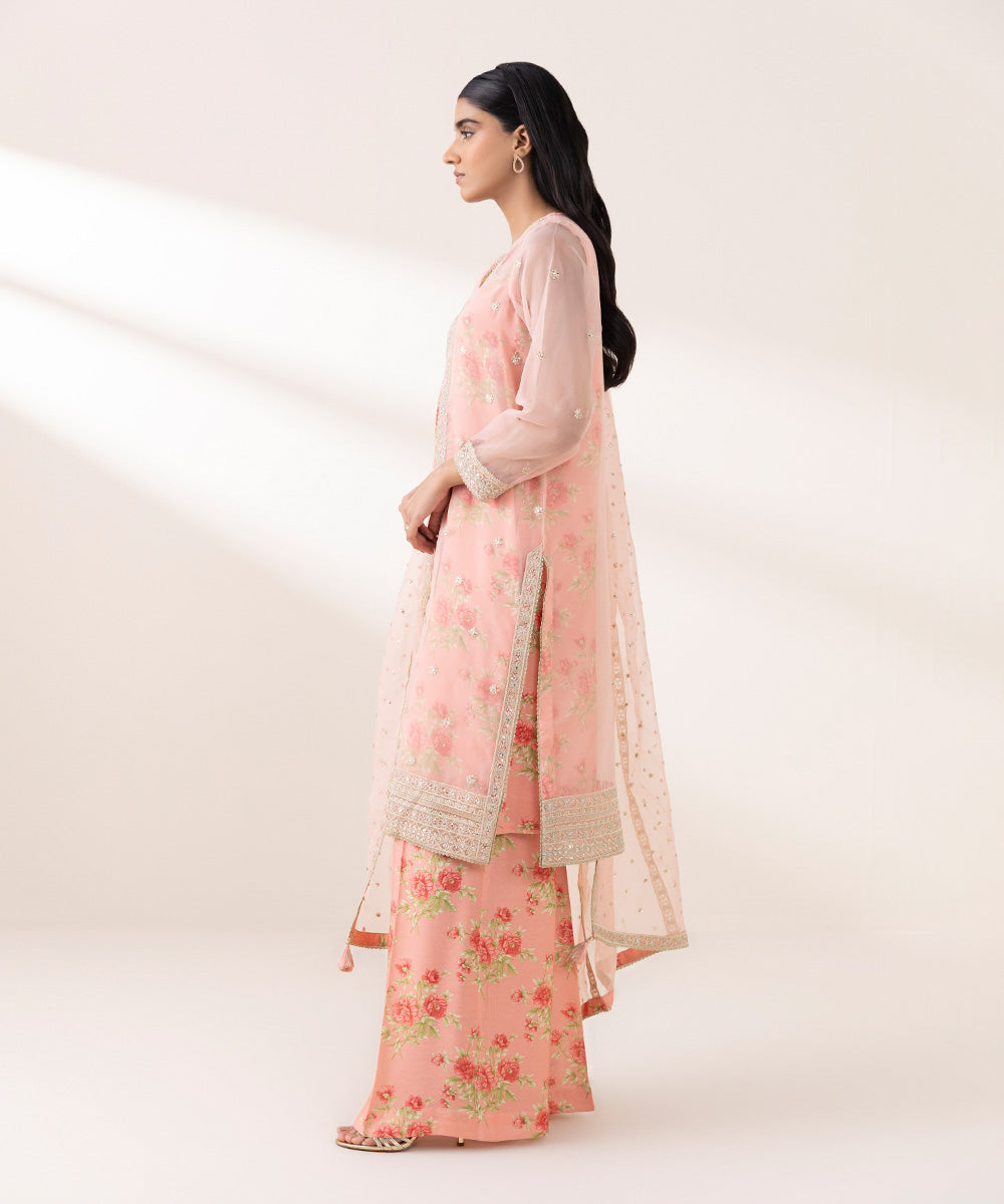 Women's Pret Blended Organza Pink Embroidered Three Piece Suit