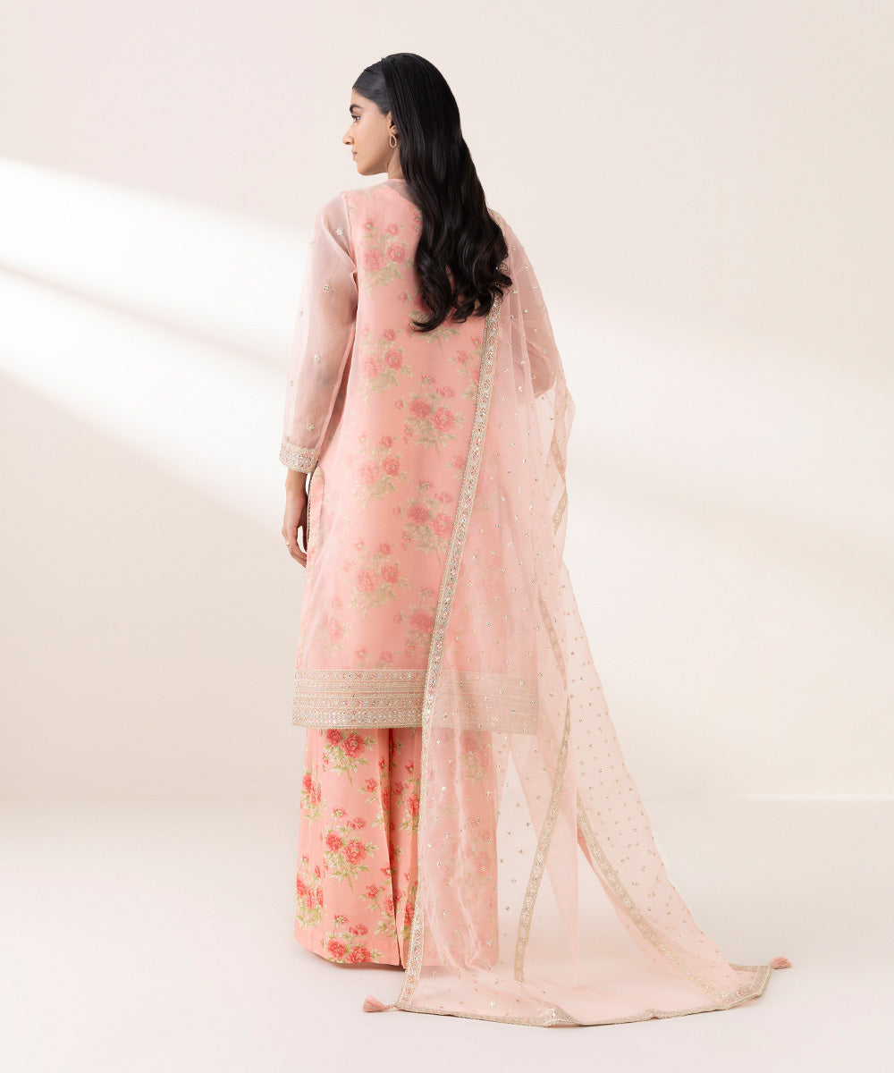 Women's Pret Blended Organza Pink Embroidered Three Piece Suit