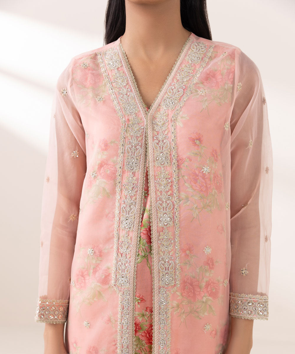 Women's Pret Blended Organza Pink Embroidered Three Piece Suit