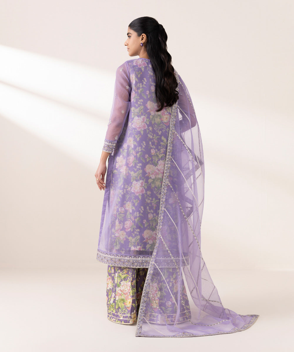 Women's Pret Blended Organza Purple Embroidered Three Piece Suit
