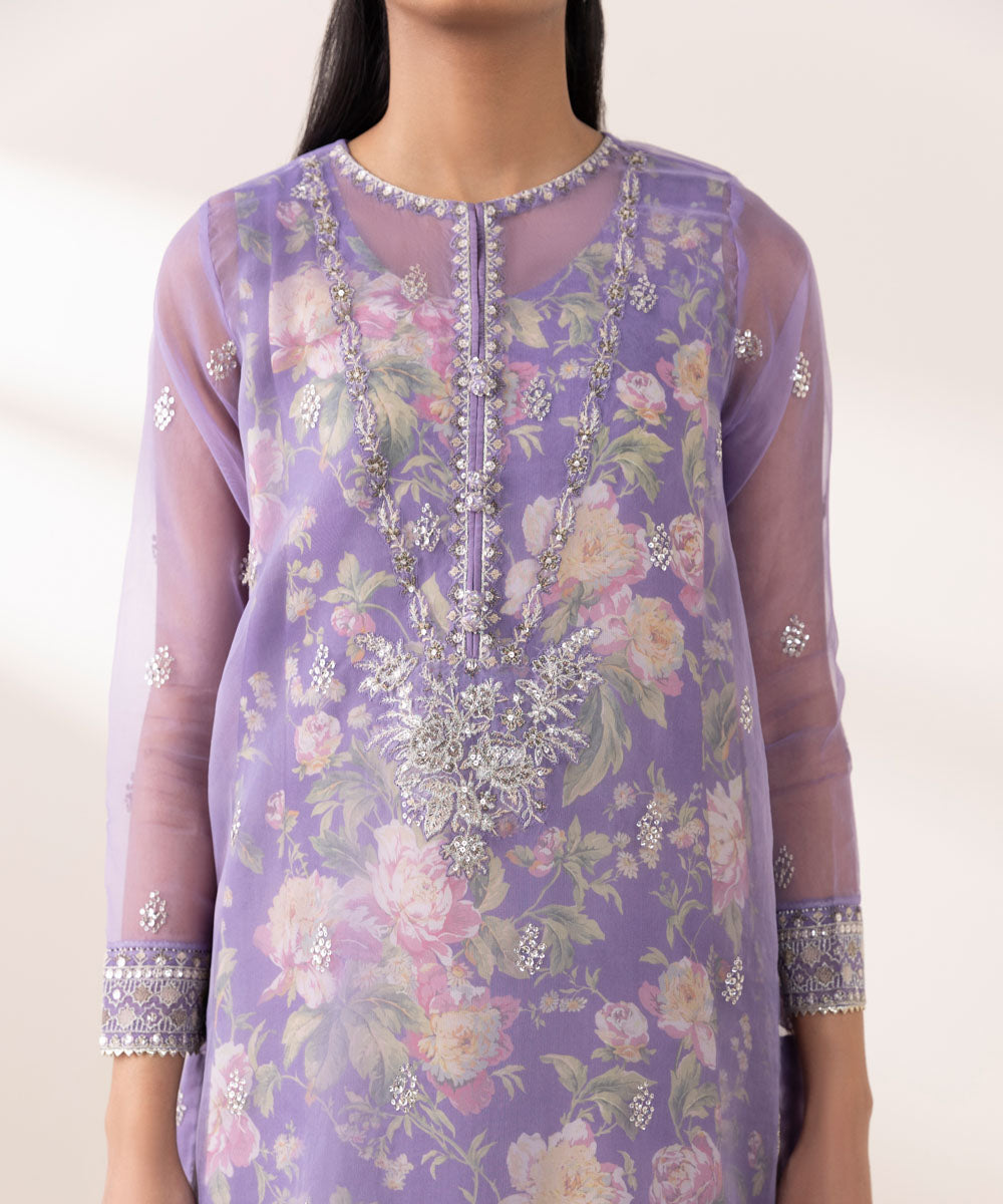 Women's Pret Blended Organza Purple Embroidered Three Piece Suit