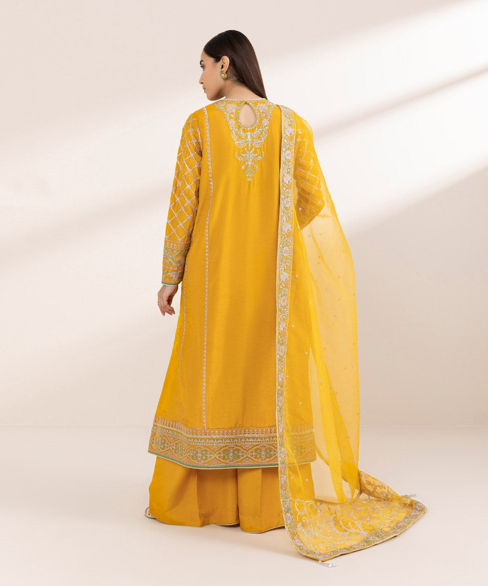 Women's Pret Blended Organza Yellow Embroidered 3 Piece Suit