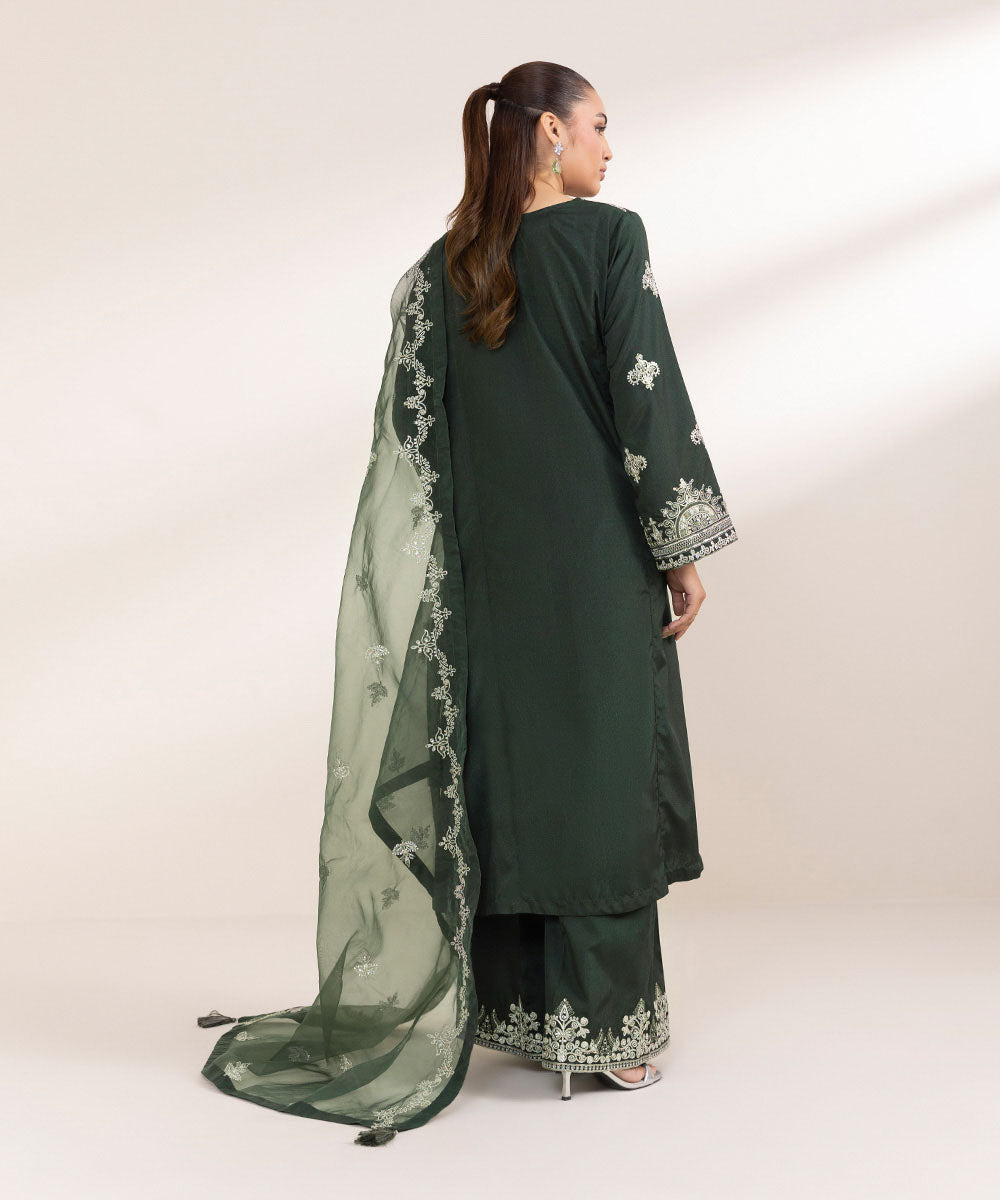 Women's Pret Blended Organza Green Embroidered 3 Piece Suit