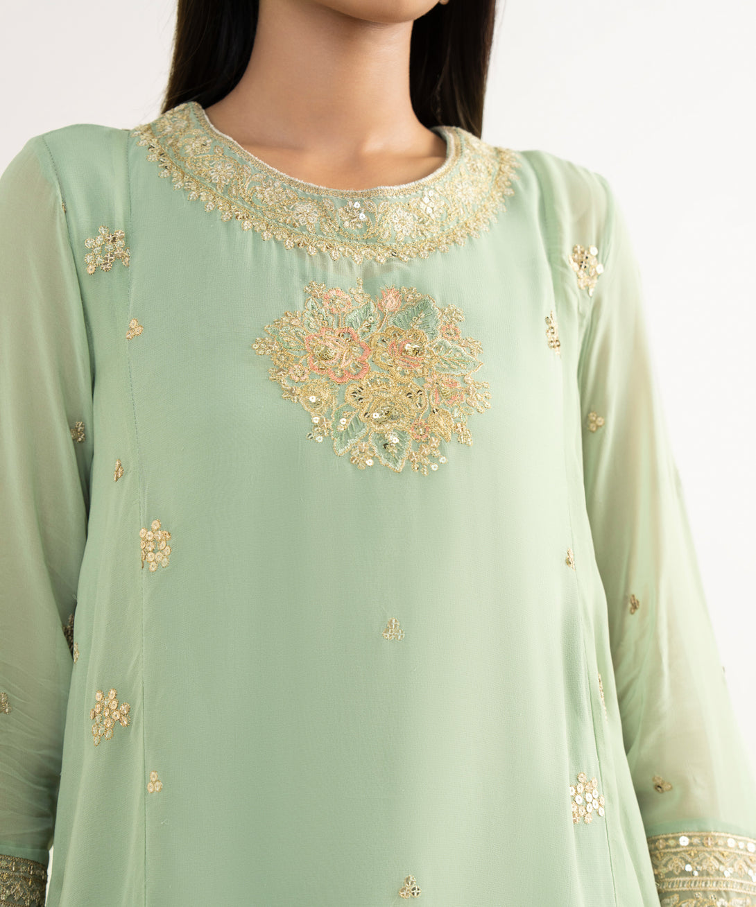 Women's RTW Grip Green Embroidered 3 Piece Suit