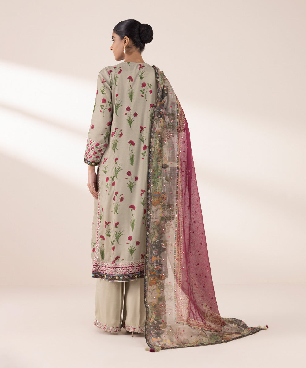 Women's RTW Viscose Raw Silk Multi Embroidered Three Piece Suit