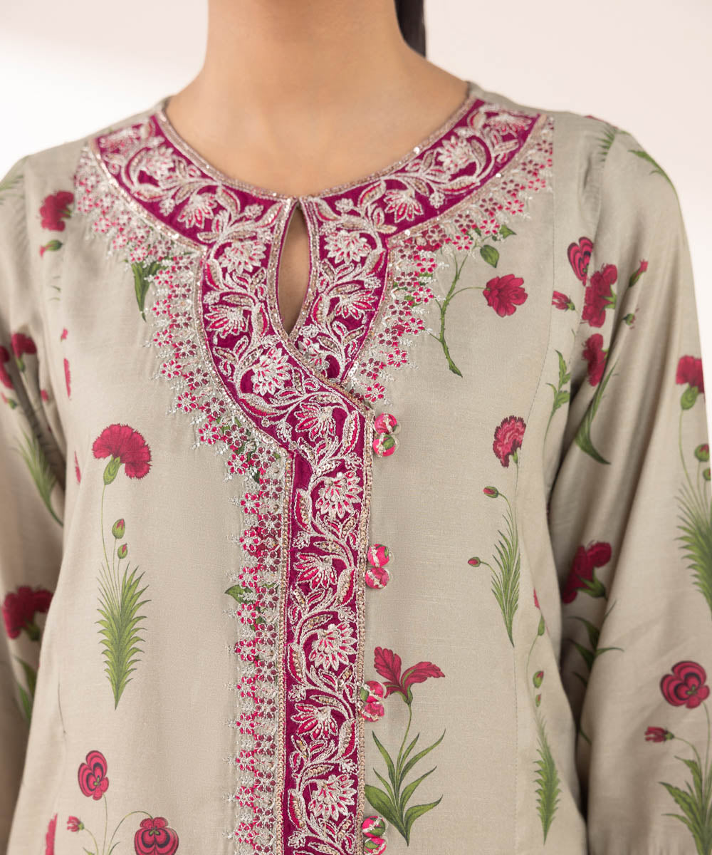 Women's RTW Viscose Raw Silk Multi Embroidered Three Piece Suit