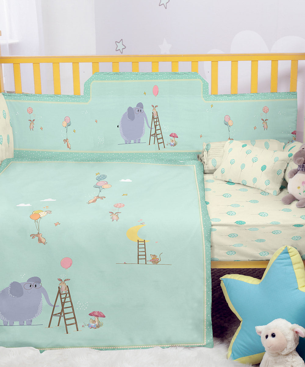 Blue 100% Cotton Digital Printed Baby Cot Sets