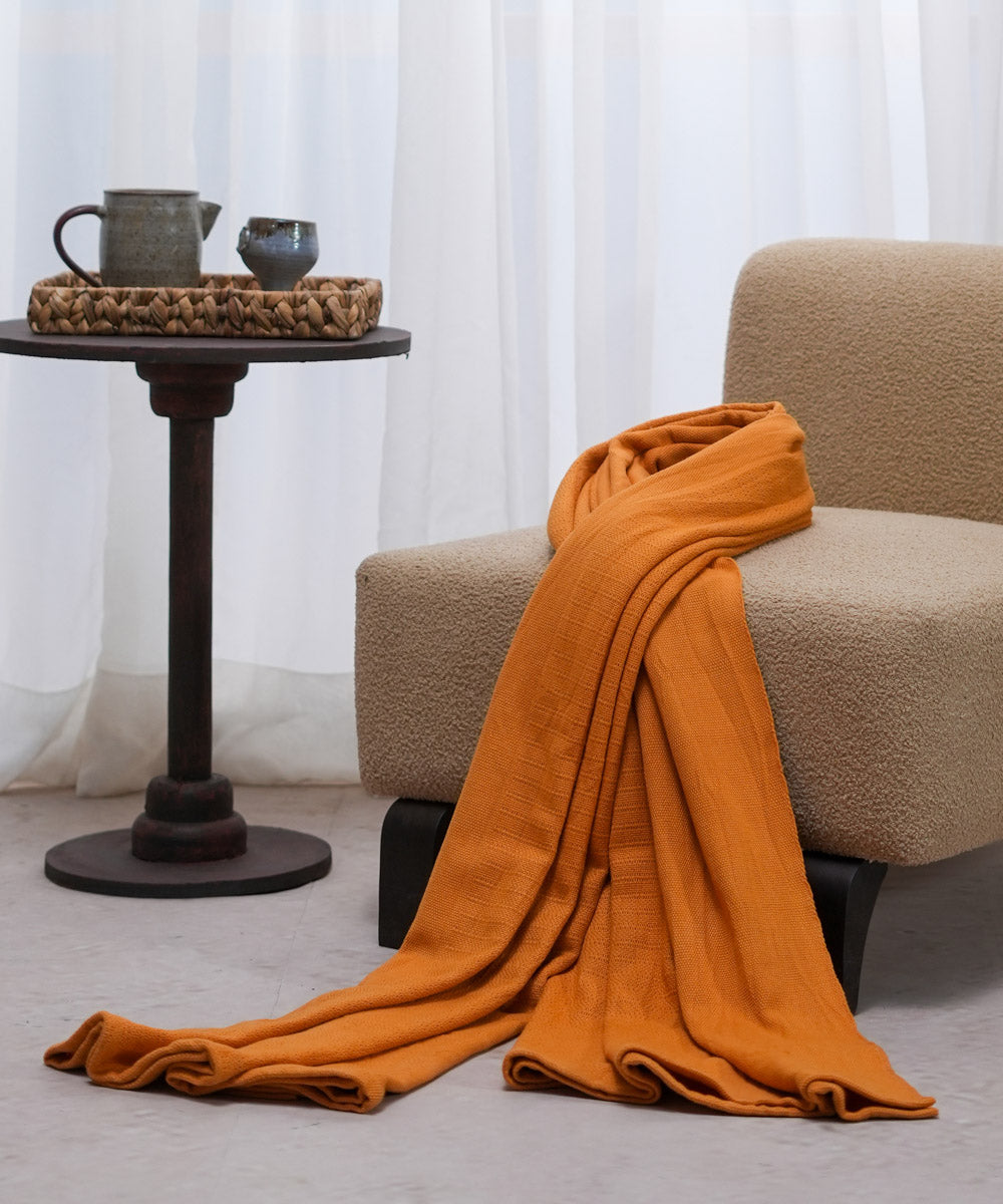 Orange Woven 100% Cotton Yarn Dyed Summer Blanket