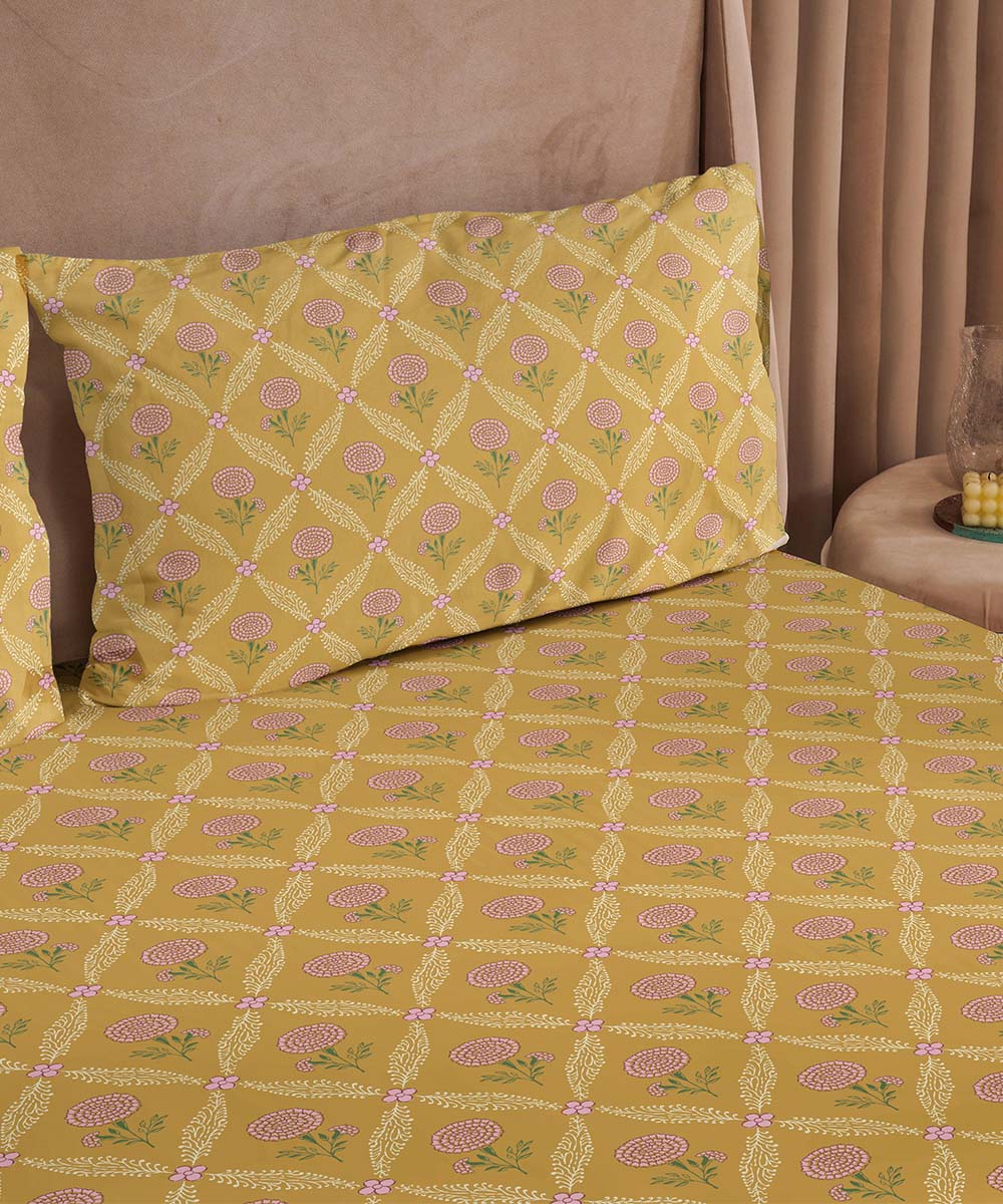 Yellow 100% Cotton Bed Sheet