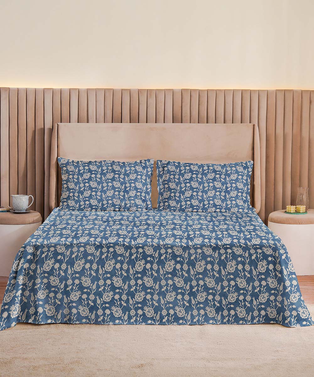 Blue 100% Cotton Bed Sheet