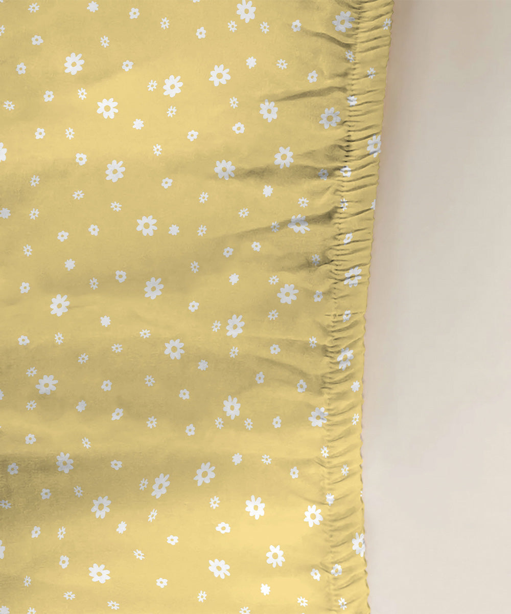 Yellow 100% Cotton Digital Printed Crib Fitted Sheet