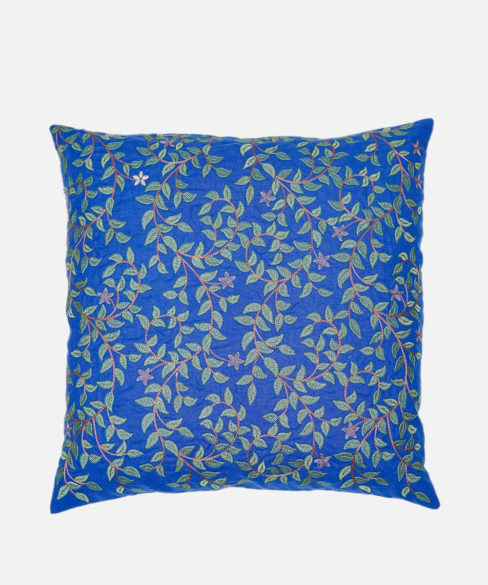 100% Cotton Embroidered Blue Cushion Cover