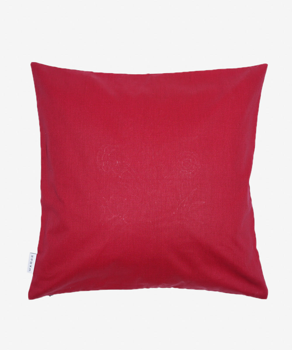 Red Twill/100% Cotton Embroidered Cushion Cover