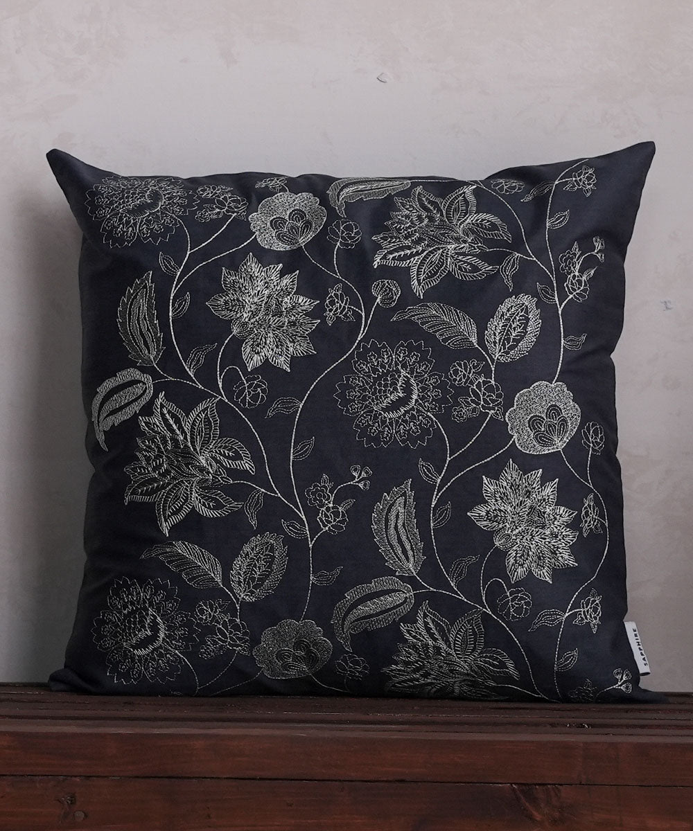 Grey Twill/100% Cotton Embroidered Cushion Cover