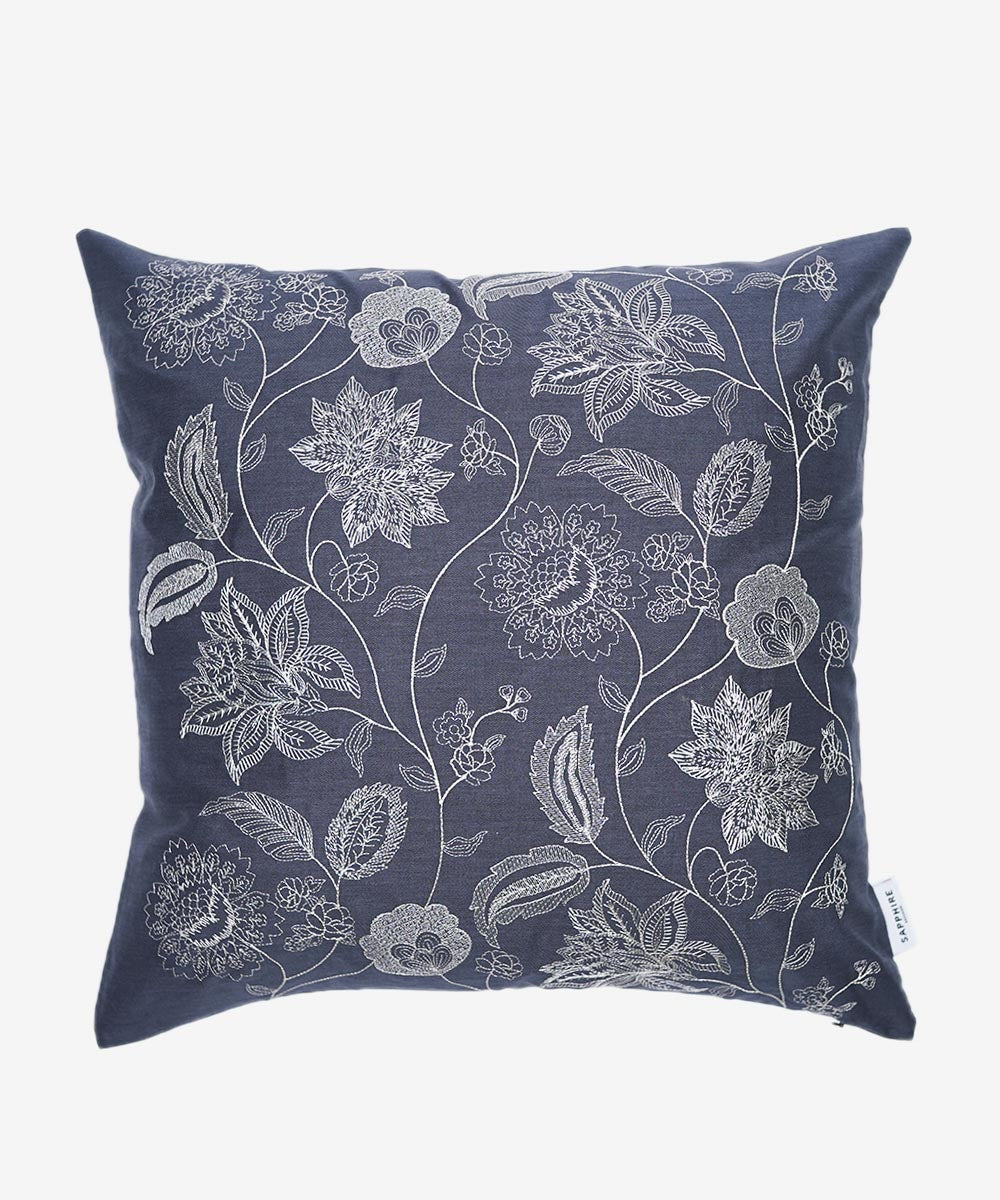 Grey Twill/100% Cotton Embroidered Cushion Cover