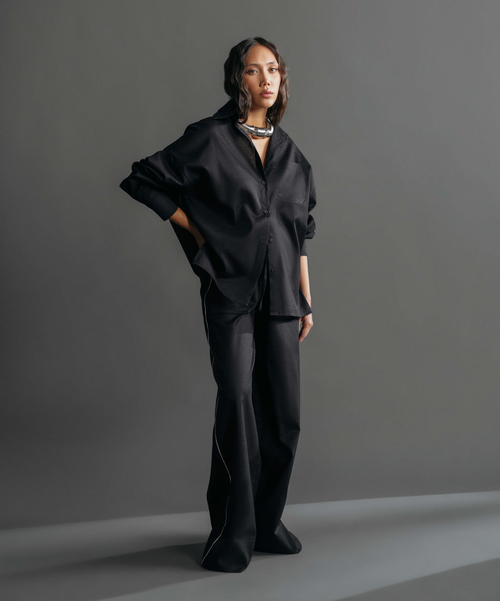 Women's Western Wear Black Linen Blend Pull On Trousers