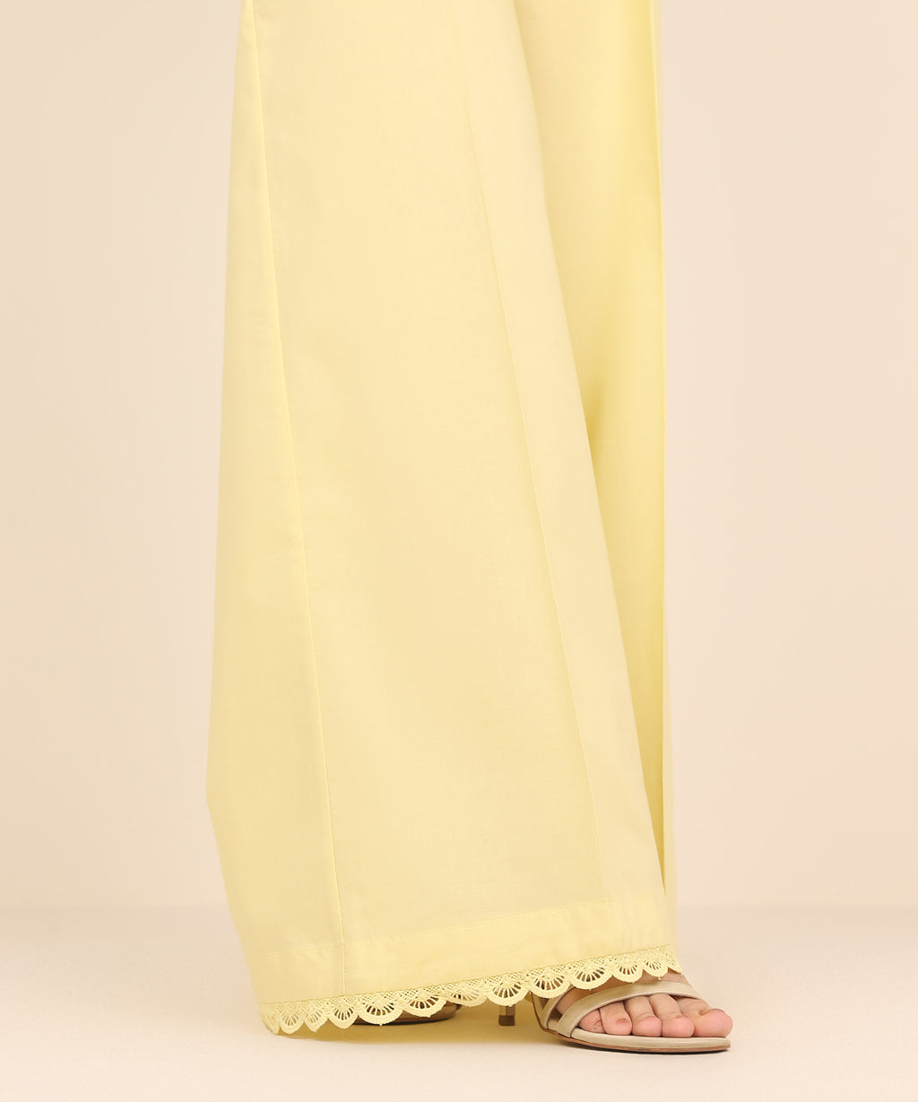 Women's RTW Cambric Yellow Solid Flared Pants