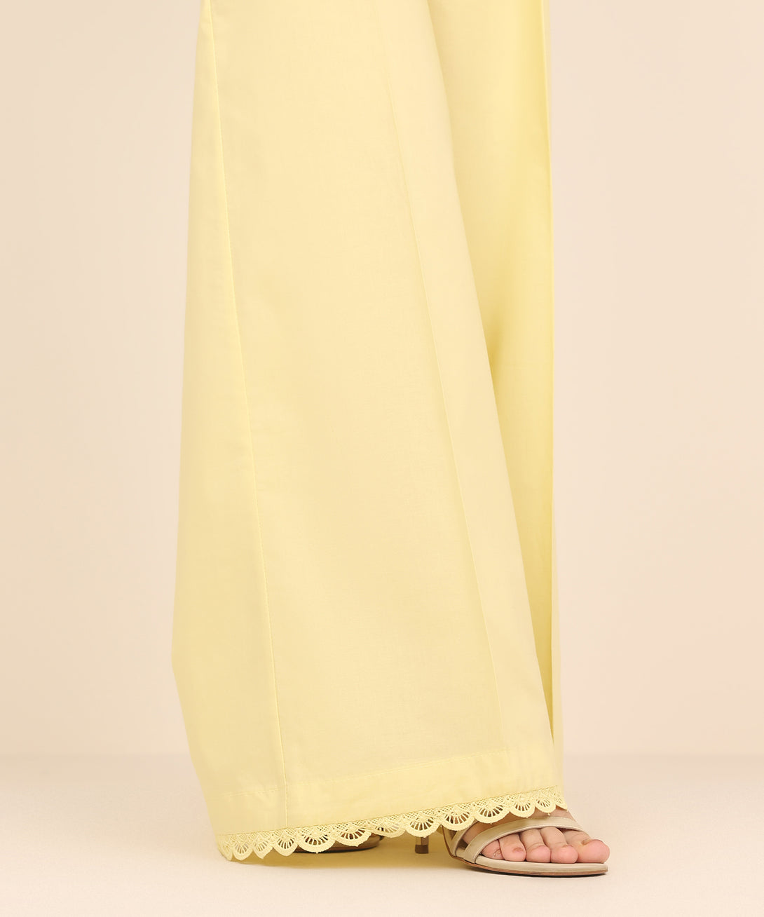 Women's RTW Cambric Yellow Solid Flared Pants