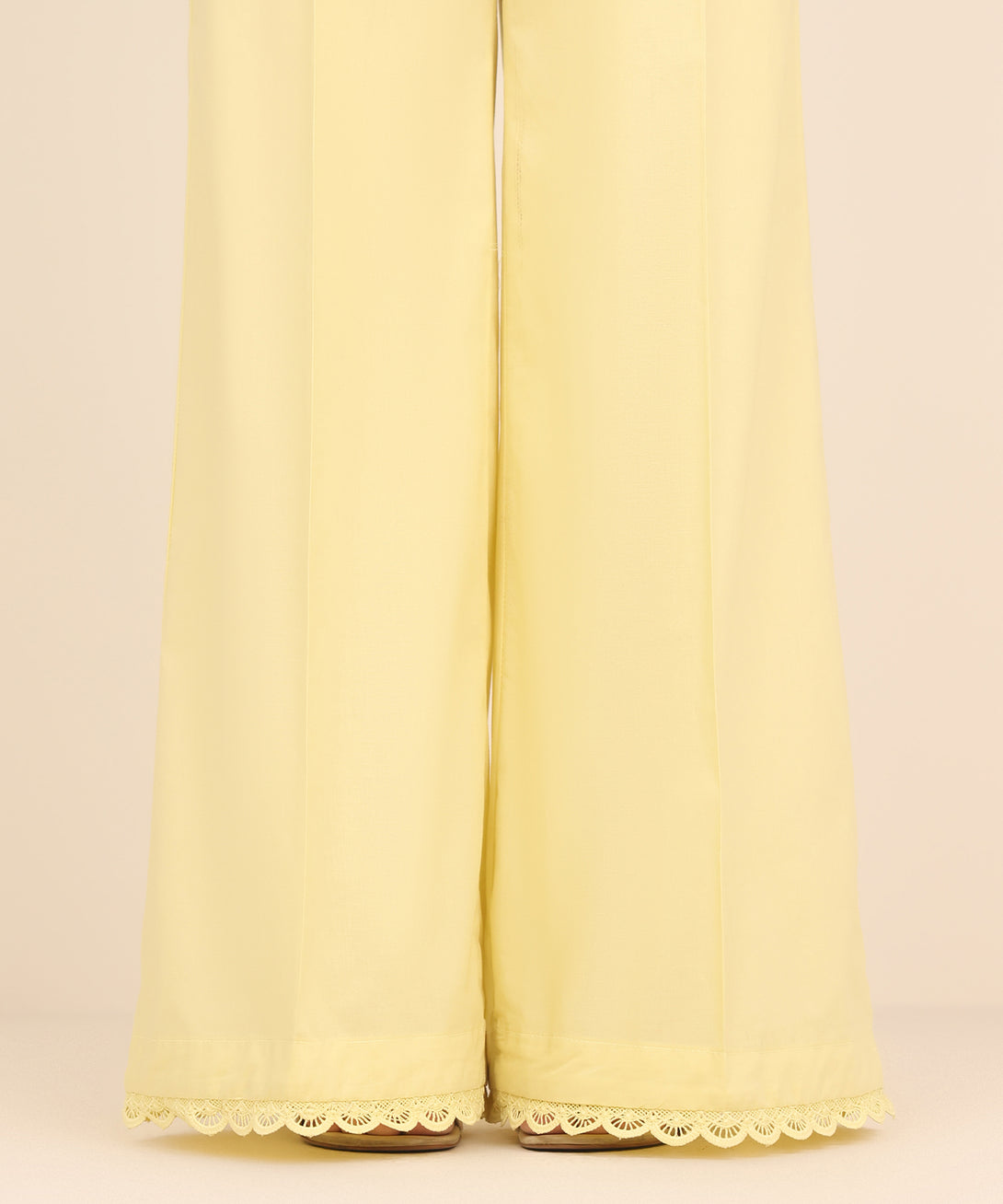 Women's RTW Cambric Yellow Solid Flared Pants