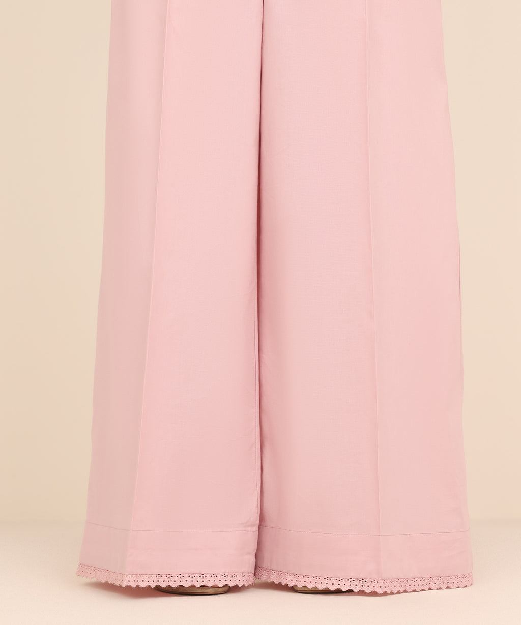 Women's RTW Cambric Pink Solid Flared Pants